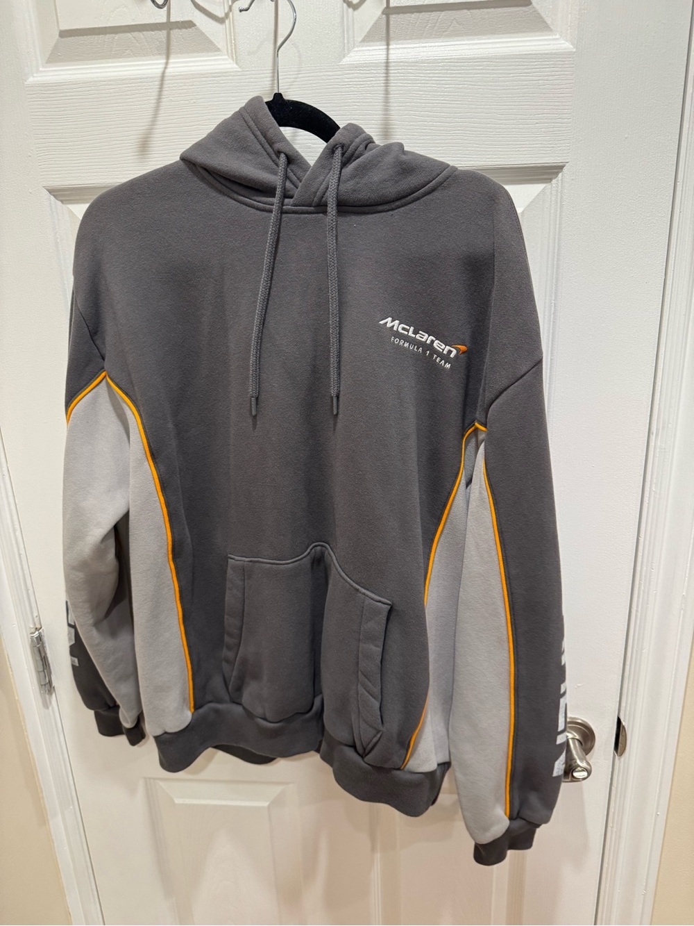 Hollister Gray MCLAREN Pullover Hoodie with Orange Piping
